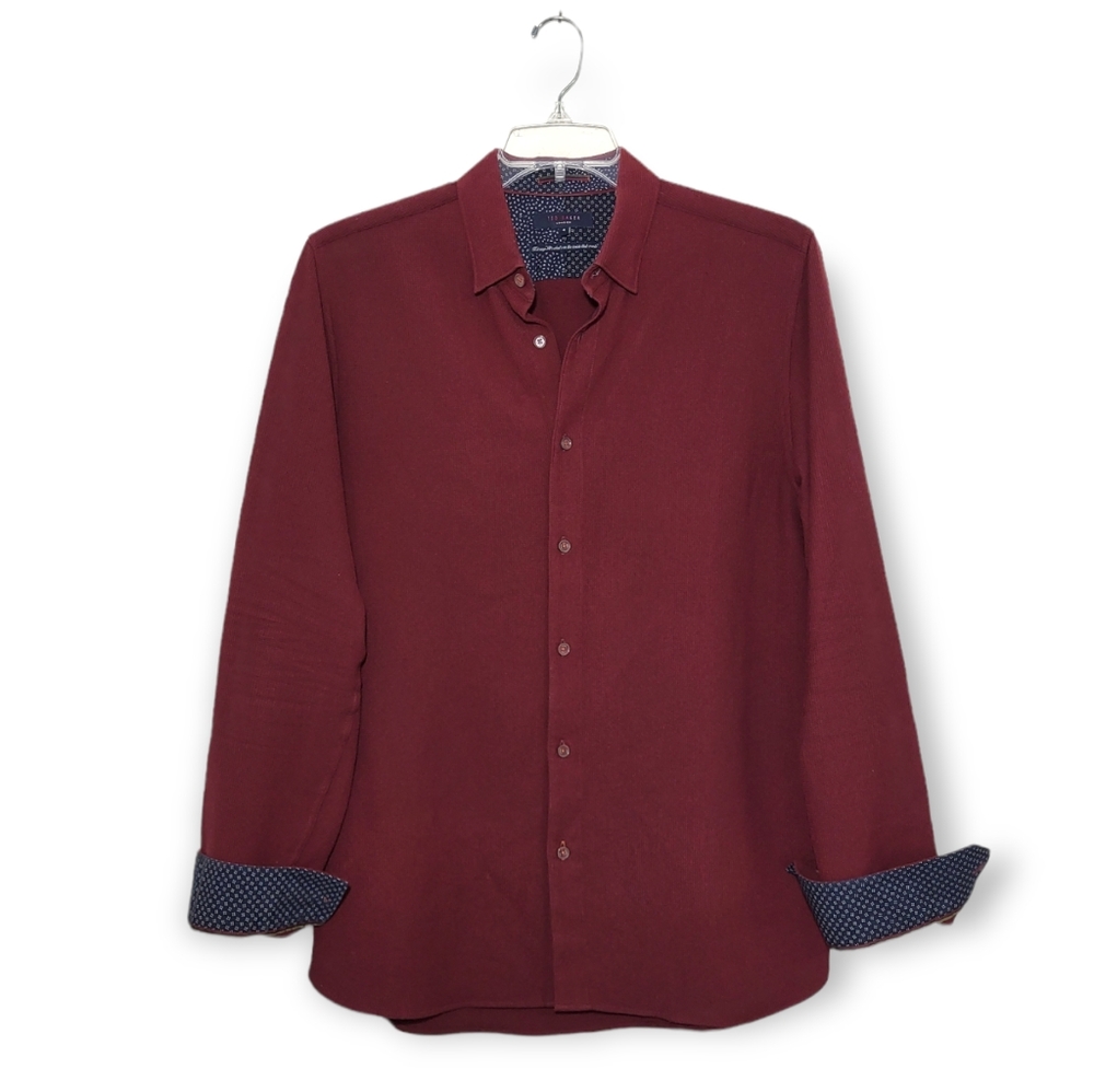 Ted Baker London Stretch Sport Shirt Burgundy and Blue 4 / Large
